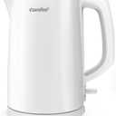COMFEE' Electric Kettle and Tea Kettle, 1.5L Double Wall, Stainless Steel Interior, Lid & Spout, Fast Boil, Auto-Off, and Boil-Dry Protection, 1500W (1.6 Quarts, White)