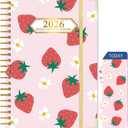 2026 Planner, Jan.2026 - Dec.2026 Planner Weekly and Monthly 6.25"x8.5" with Page Tabs, Calendar Hardcover with Inner Pocket, Elastic Band, Twin-Wire Binding, Bookmark, Cute Strawberry