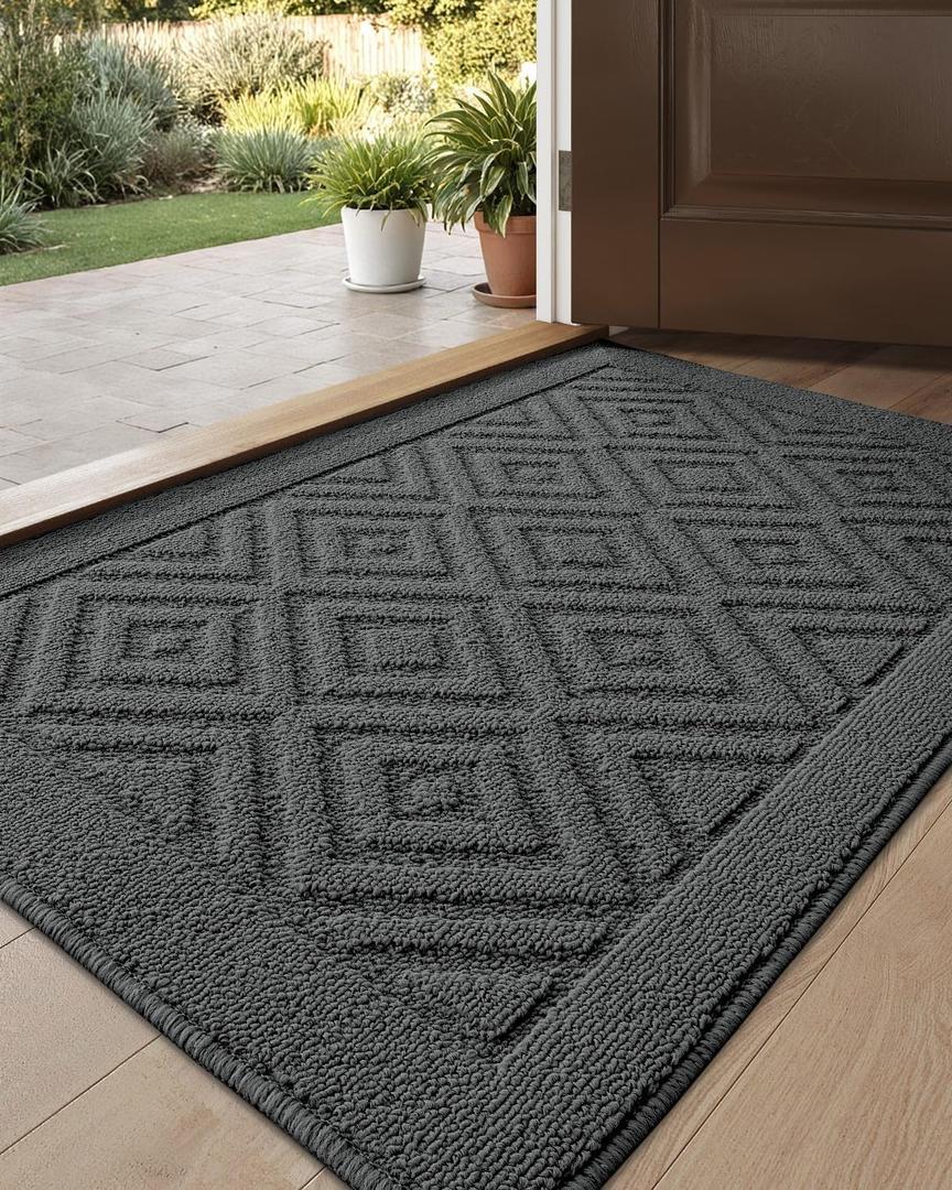 DEXI Front Door Mat for Entryway, 24x36 Washable Entry Rugs with Non Slip Backing, Low Profile Absorbent Welcome Floor Doormat for Inside Home, Entrance, Dark Grey