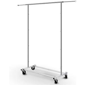 Simple Trending Standard Rod Clothing Garment Rack, Rolling Clothes Organizer on Wheels for Hanging Clothes, Chrome