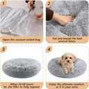 JOLLYVOGUE Calming Dog Bed Medium Size Dog, 31in Donut Washable Medium Pet Bed, Anti-Slip & Anti-Anxiety Fluffy Faux Fur Round Dogs Bed, Fits up to 45 lbs Pets (Smoke Grey)
