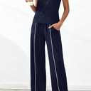 BTFBM Two Piece Sets for Women Summer Outfits 2026 Lounge Sets Mock Neck Tops Wide Leg Pants Travel Fashion Clothing (M)