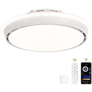 Bodkar 20 Inch Bladeless Ceiling Fan with Light | Low Profile Flush Mount Ceiling Fan with APP & Remote Control, Dimmable LED Fan Light for Bedroom (white)