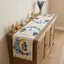 Eid Mubarak Table Runner Table Decorations 2 Pack Blue and Gold Holiday Kitchen Dining Table Runners with Moon Star and Lantern Flower for Home Party Decor 13 x 72 Inch