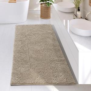 Hearth & Harbor Bathroom Rugs, Chenille Bath Mat - Machine Washable Bath Mats for Bathroom Non-Slip Backing Rubber, Quick Dry Bathroom Mat (Beige), 26 x 44 Inches
