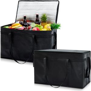 Maxcheck 2 Pcs Insulated Bags for Food Delivery XXXL Large Capacity Hot Grocery Tote Bag Reusable Warming Pizza Catering Carrier for Commercial Travel Lunch Shopping Gifts (Black)