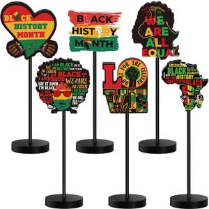 Geetery 6 Pcs Black History Month Decorations Wooden Black History Month Table Centerpieces Africa Afro American Signs Wood Table Toppers for Freedom Day Celebration Party Supplies