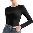 SUUKSESS Women Crew Neck Fitted T Shirts Cotton Jersey Basic Long Sleeve Tops (Black)