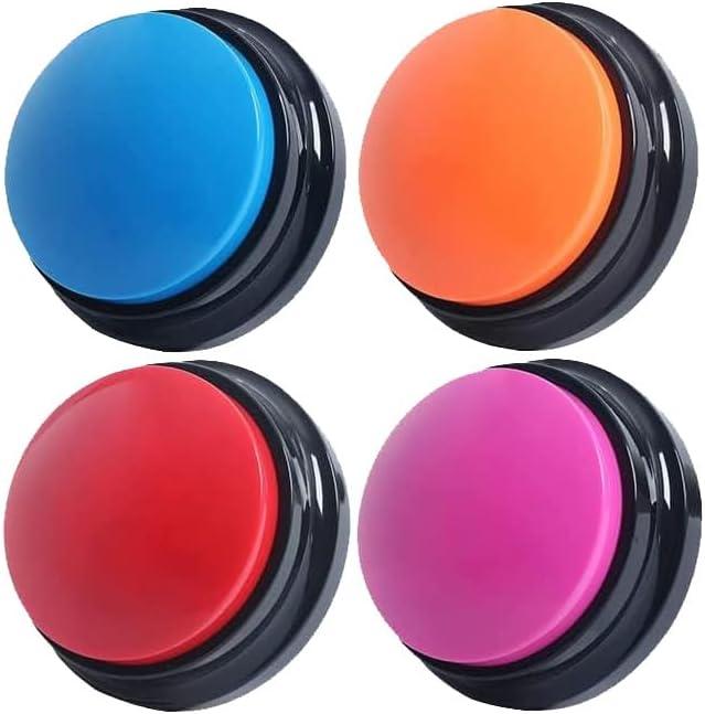 Voice Recording Button, Dog Buttons for Communication Pet Training Buzzer, 30 Second Voice Record and Playback, Funny Gift for Study Office Home 4 Pack Red/Blue/Rose/Orange