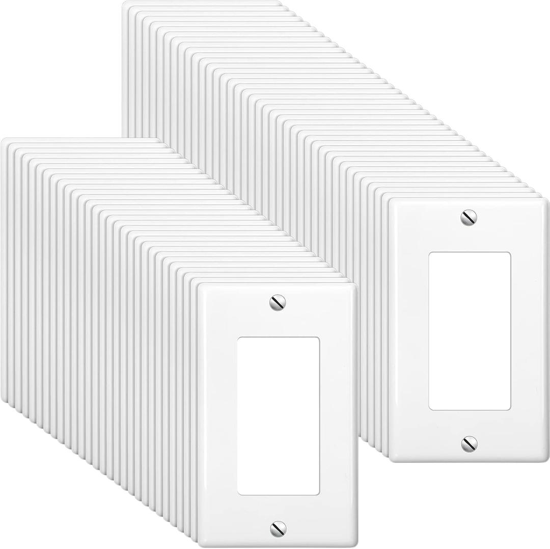 Maitys 50 Pack Decorator Light Switch Cover Plates and Outlet Covers Wall Plate 1 Gang Standard Size 4.50 x 2.76 In Electrical Receptacle Outlet Unbreakable Polycarbonate, Screws Included (White)
