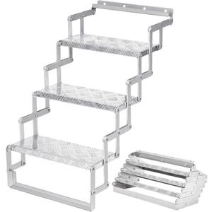 Aluminum Scissor Stairs, 3 Steps Outdoor RV Step Ladder, 18" Wide Camper Stair Ladder with Anti-Slip Surface, Portable Stairs for Travel Trailer, Silver