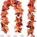 13 Ft Fall Garland Maple Leaf for Mantle,2 Pack Hanging Vine Garland Fall Decor for Home, Artificial Autumn Leaves Garlands Thanksgiving Decor for Porch Fireplace Christmas (Fall Garlands)