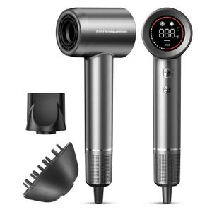 HD Display Hair Dryer: 150000 RPM High Speed Brushless Motor, Fast Drying & 200M Negative Ionic Blow Dryer, Smart Temperature Control, 51db Low Noise, Magnetic Diffuser & Nozzle for All Hair Types