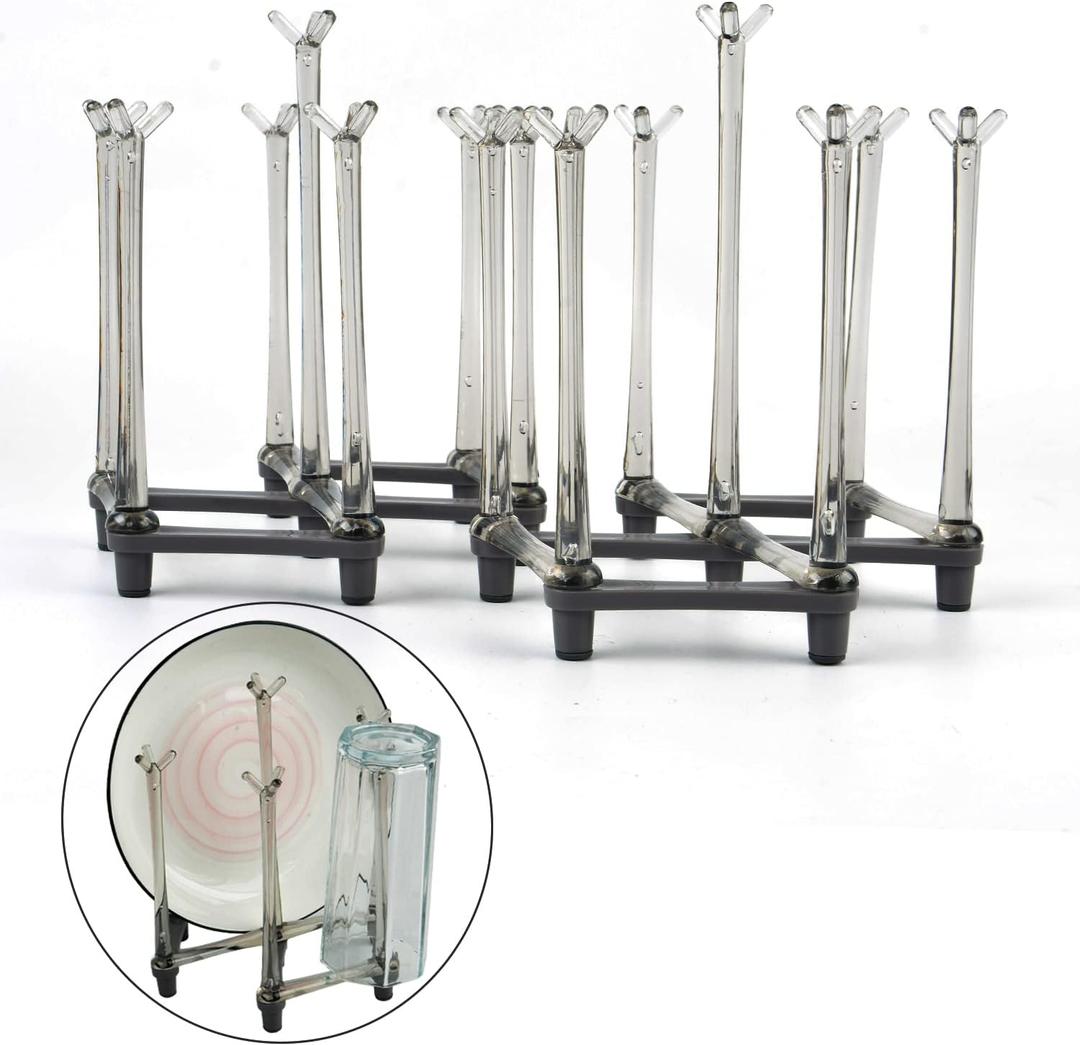 2 Pcs Cup Drying Racks Set, Retractable Drinking Glass & Baby Bottle Drainer Stand, PP Material Mug Draining Organizer, Kitchen Countertop Dishes Holder, Gray