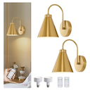 Vintage Cordless Gooseneck Battery Operated Wall Sconces Set of 2, Gold Bedside Battery Powered Wall Decor Lamps with Remote Control, Wireless Indoor LED Lights Fixture for Bedroom Hallway