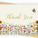 25 Pack 350GSM, Floral Thank You Cards, Thank You Cards with Envelopes, Thank You Notes, Small Thank You Cards, Bulk, Thank You Notes with Envelopes, Blank, Wildflower, Watercolor, Wedding