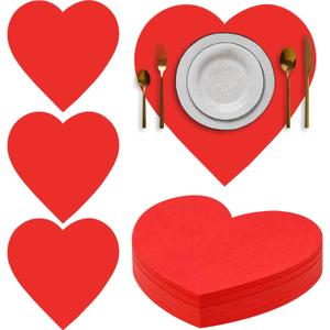 100 Pcs Red Heart Placemats Disposable Paper Table Decorations Indoor Red Heart Shape Placemats for Valentine Mother's Day Wedding Bridal Holiday Birthday Party Kitchen Dinner