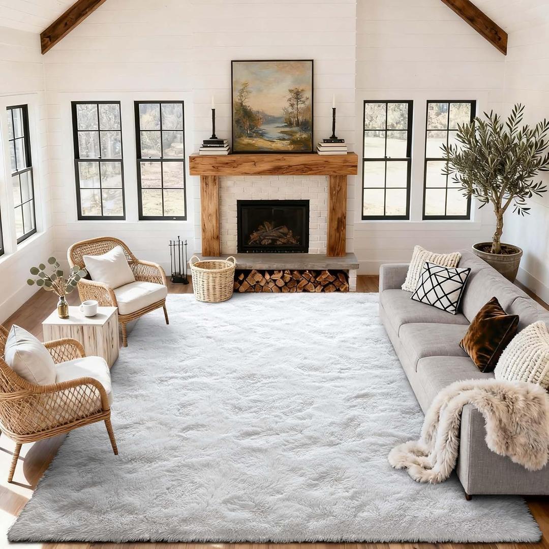 Area Rugs for Living Room, 6x9 Feet Soft Fluffy Shagg Plush Rug High Pile Large Indoor Modern Non-Slip Floor Carpet for Bedroom Nursery Kids Home Room Dorm Decor Aesthetic White