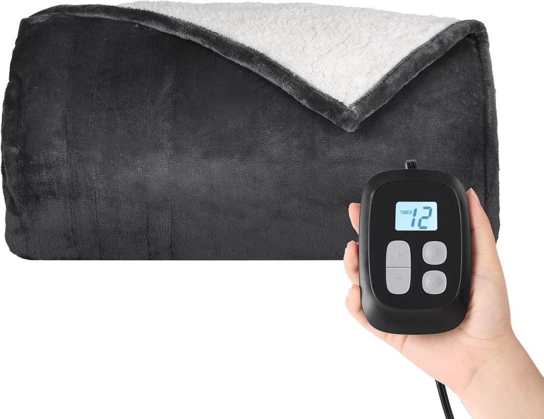 Heated Blanket Electric Blanket King Size 90''x100'' with 10 Heating Levels, 1-12 Hour Auto Shut Off, Machine Washable, Dual Controller Soft Warming Blanket for Couch, Bed, Office - Dark Gray (02 - Dark Grey)