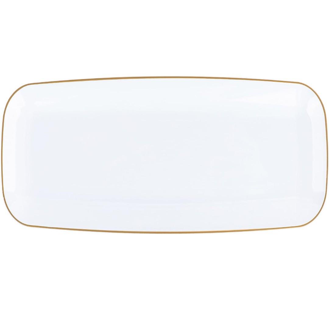Plasticpro Plastic Serving Trays - Serving Platters Disposable Party Dish White and Gold Rim 18'' inches Serving Trays Pack of 4