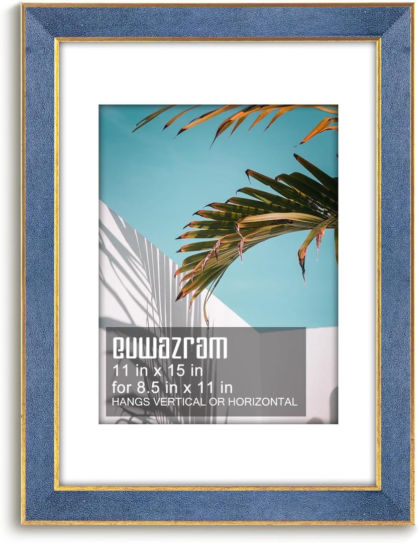 Suede 11x15 Frame - Single Frame, Christmas Elegant Sky Blue 11 x 15 Poster Frame with Mat for 8.5x11, 11x15 Picture Frames for Artwork, Puzzles, Photos and Movie Posters