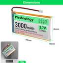 3.7V 3000mAh Li Battery with USB Charger Cable 103665 1S LiPo Battery with Protection Board Insulated Rubber Tape and Micro JST 1.25 Plug for Arduino ESP32 Module Board Drone RC Car (Pack of 1)