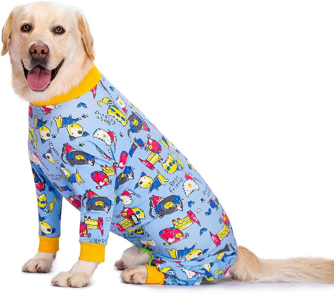 Blue Cartoon Dog Recovery Suit for Dogs After Surgery Anti Shedding Suit,Large Dog Bodysuit After Surgery Wear,for Female Male Abdominal Wounds Spay or Skin Diseases (38 (Chest 42.52 in | Backlength 27.95 in))