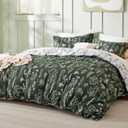 Bedsure Queen Comforter Set - Dark Olive Green Bed Set, 3 Pieces Cute Floral Bedding, 1 Soft Reversible Botanical Flowers Comforter and 2 Pillow Shams