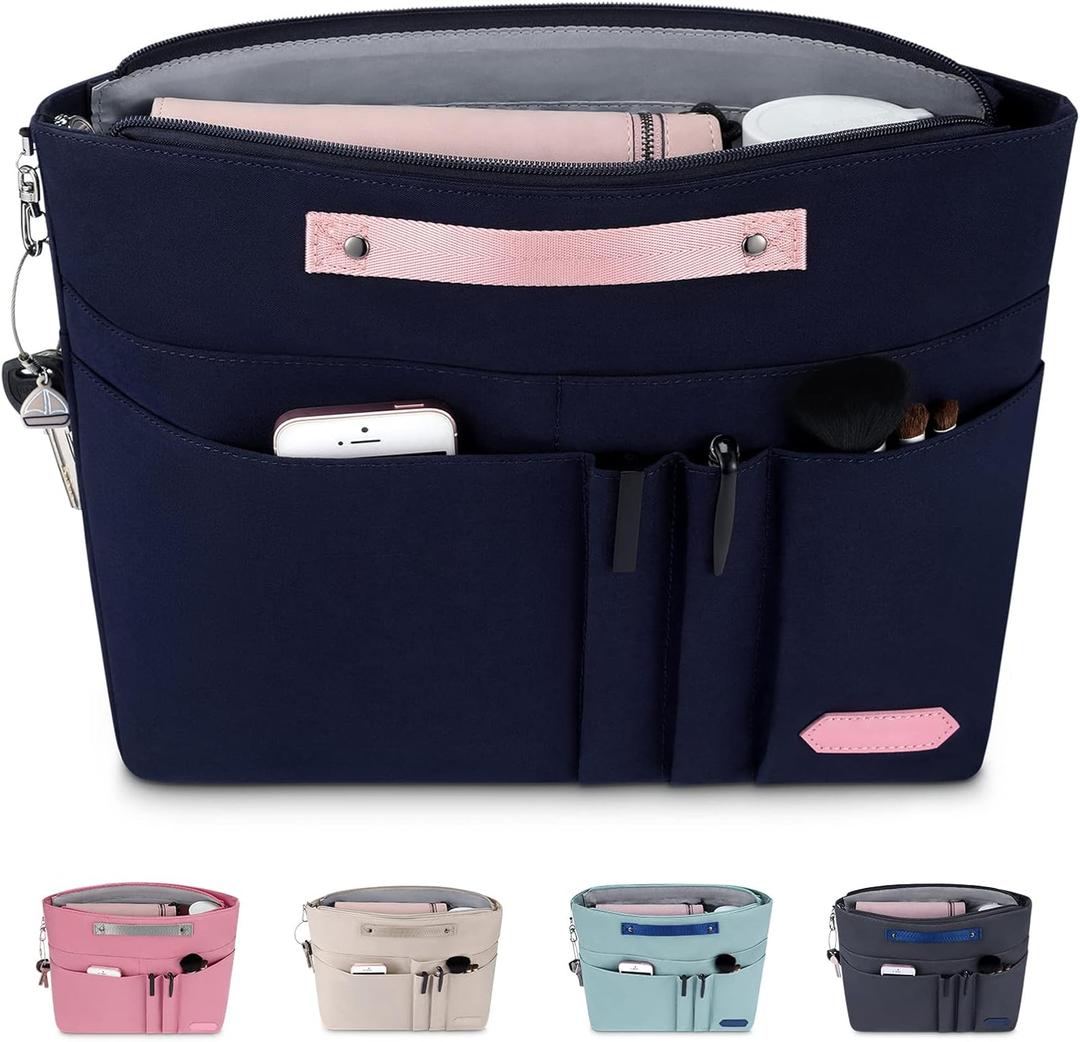 HyFanStr Purse Organizer Insert for Handbags,Tote Bag Organizer Insert Zipper Bag for Women, Handbag Organizer Inside Liner with 15 Pockets (Blue)