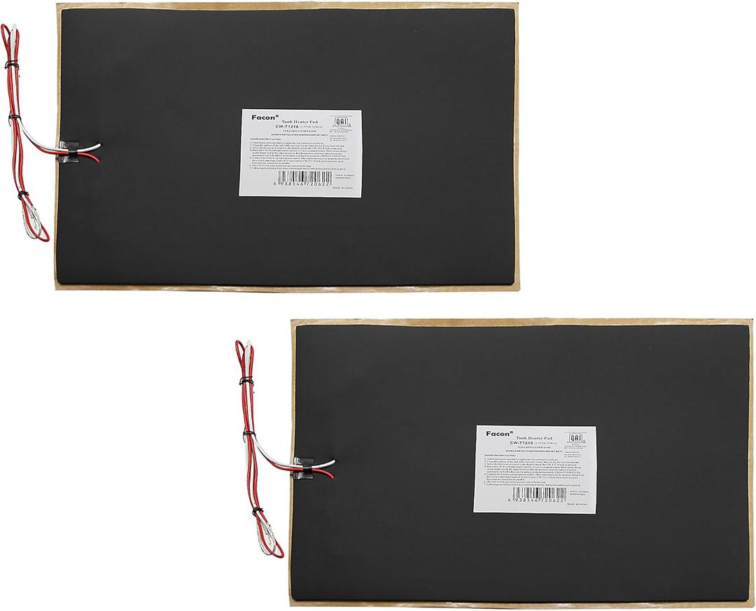 Facon 12" x 18"12V RV Tank Heater Pad with Thermostat - 2Pack, 12Volts Heating Pads Prevents Freezing for 50 Gallons Fresh/Grey/Black Holding Water Tanks, QAI Certified