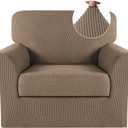 Turquoize 2 Piece Chair Covers Armchair Covers for Living Room Stretch Armchair Slipcovers Soft Chair Cover with Arms Feature Thick Jacquard Fabric, Machine Washable (Chair, Macchiato)
