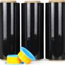 BOMEI PACK Black Stretch Wrap Industrial Strength with Plastic Handle 12" x 1000 Feet 80 Gauge 3-Pack, Black Shrink Wrap, Self-Adhering Black Plastic Wrap for Shipping, Moving