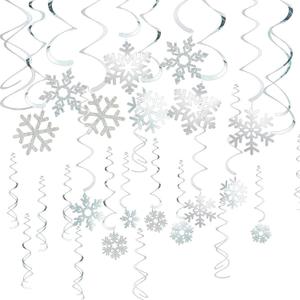Sustainable Greetings Juvale Christmas Snowflake Swirl Decorations for Holiday Party Decor (Silver, 30 Pack) - Hanging Snowflake Decorations - Silver Party
