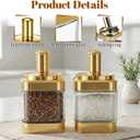 2 Pcs Glass Condiment Pot, Gold Spice Jars with Lids and Spoons Glass Condiment Containers Seasoning Pot Set Salt Box Sugar Dispenser for Kitchen Dining Room Counter Flour Sugar