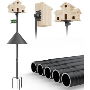 Squirrel Proof Bird Feeder Pole – 107" Heavy Duty Outdoor Bird Feeder Stand, 1-Inch Diameter Rustproof Pole, 180° Manually Adjustable Head, Compatible with Camera Bird Feeders, Easy Install