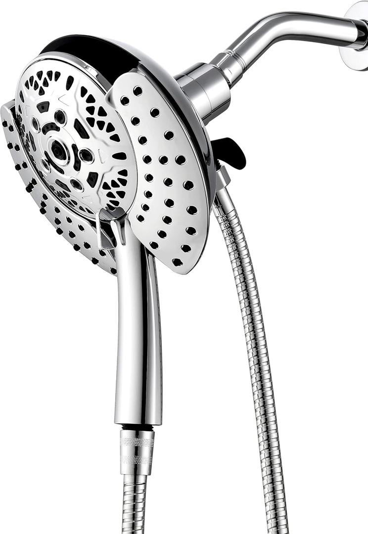Shower Head with Handheld High Pressure: INAVAMZ Hand Held Shower Head & Rain Shower Head 2-IN-1 Shower Head with 59" Rotatable Stainless Steel Hose, Shower Trim Systems (15391-1.8 GPM California, Silver)