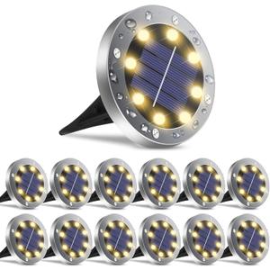 Solar Outdoor Lights 12 Packs, Waterproof Solar Pathway Lights Bright In-Ground Lights Lighting Decor for Garden, Lawn, Patio, Yard, Driveway, Step and Walkway Warm Light