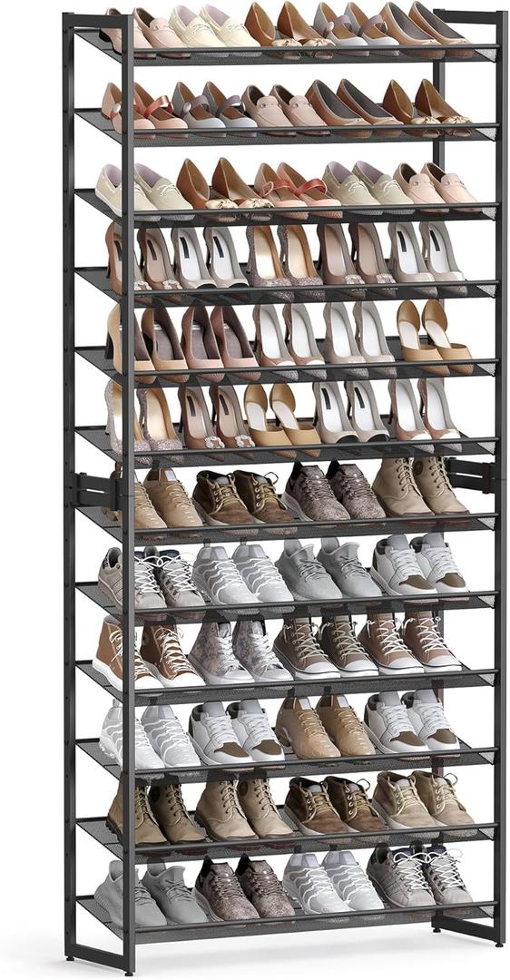 SONGMICS Shoe Rack, 12-Tier Shoe Organizer, Metal Shoe Storage for Garage, Entryway, Set of 2 6-Tier Stackable Shoe Shelf, with Adjustable Flat or Angled Shelves, Holds 48-60 Pairs, Black ULMR12B