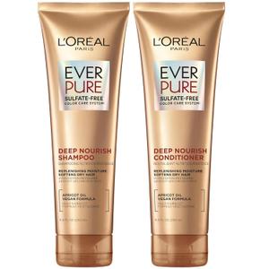 L'Oreal Paris Sulfate Free Shampoo and Conditioner for Dry Hair, Triple Action Hydration for Dry, Brittle or Color Treated Hair, Apricot Oil Infused Hair Care, EverPure, 8.5 Fl Oz, Set of 2 (17 Fl Oz)