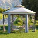 13 x 13FT Pop Up Gazebo, Hexagonal Outdoor Canopy Shelter, Instant Patio Gazebo Tent With Mesh Netting and Strong Steel Frame for Patio Backyard Garden Wedding Party,Light Gray+Dark Gray