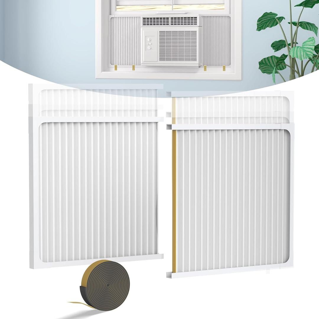 Window Air Conditioner Side Panel with Adjustable Frame, Adjuatable Window AC Accordion Filler Kit for Window AC Units 14000~22000 Btu, Window AC Insulation Side Panels with Frame