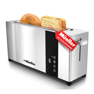 Mueller UltraToast Full Stainless Steel Toaster 2 Slice, Long Extra-Wide Slots with Removable Tray, Cancel/Defrost/Reheat Functions, 6 Browning Levels with LED Display, Housewarming Gifts New Home