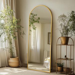 Full Length Mirror with Stand, 56"x15" Arched Full Body Mirror, Large Stand Up Aluminum Frame Floor Freestanding Hanging Leaning Mounted for Bedroom Living Room Entryway Gold
