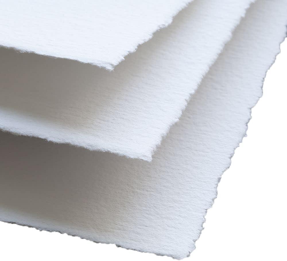 Handmade White Deckle Edge Blank Paper - 5x7 Inch Package of 50 - Mixed Media Loose Leaf Paper for Postcards, Invitations, Crafts and Announcements - Thick 150 GSM (7 x 5 white)
