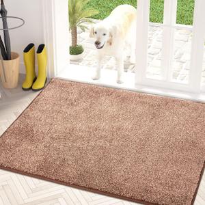 PURRUGS Dirt Trapping Door Mat 34" x 59", Non-Slip Machine Washable Entryway Rug, Dog Doormat, Indoor Front Door Mat, Super Absorbent Entry Rug for Muddy Shoes & Paws, Brown-Light Cream