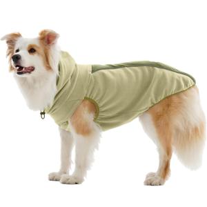 IECOii Fleece Dog Sweater for Large Dogs, Large Dog Sweater Sleeveless with Leash Hole and Reflective Strips, Fall Winter Turtleneck Hoodie Vest Lightweight & Stretchy Fit for Active Dogs, Green, XL