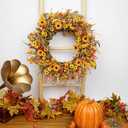 J'FLORU Artificial Fall Wreath 22 Inch Fall Wreaths for Front Door Autumn Porch Farmhouse Thanksgiving Day Harvest Festival