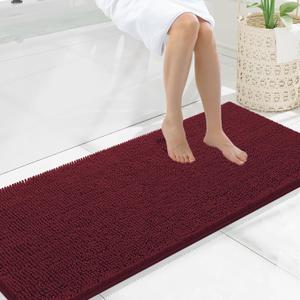 Smiry Luxury Chenille Bathroom Rugs 59x20, Extra Soft and Absorbent Shaggy Bath Mat, Machine Washable, Non-Slip Plush Carpet Runner for Tub, Shower, and Floor, Home Decor Accessories, Burgundy