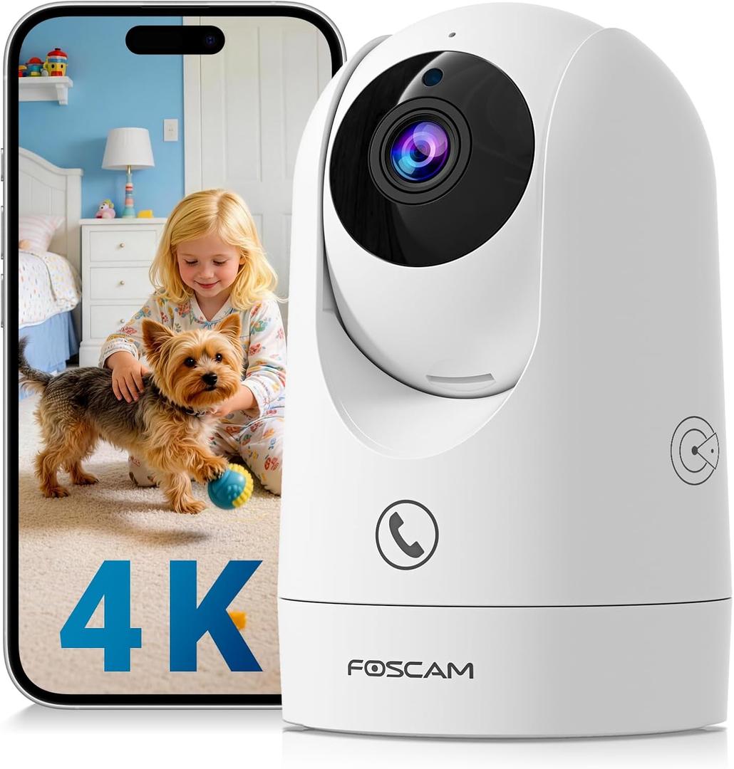 FOSCAM 4K Indoor Camera, Full Space Sense WiFi Camera with 360 Radar Auto-Tracking Baby Monitor & Pet Camera - No-Blind-Spot View, One Touch Call, Human/Motion/Sound Detection, Compatible with Alexa (White)