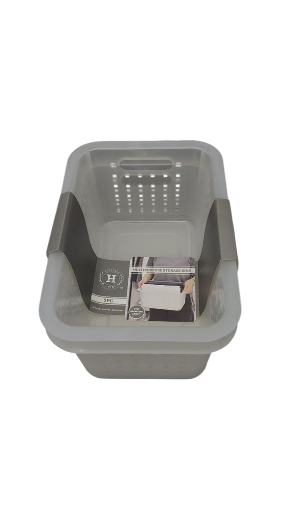 Set of Heritage Living Multipurpose Storage Bins Clear Plastic Containers Designed For Organizing Household Items, 2 Psc